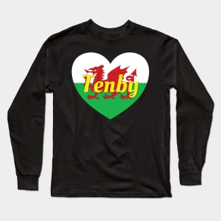 Tenby Wales UK Wales Flag Heart Long Sleeve T-Shirt